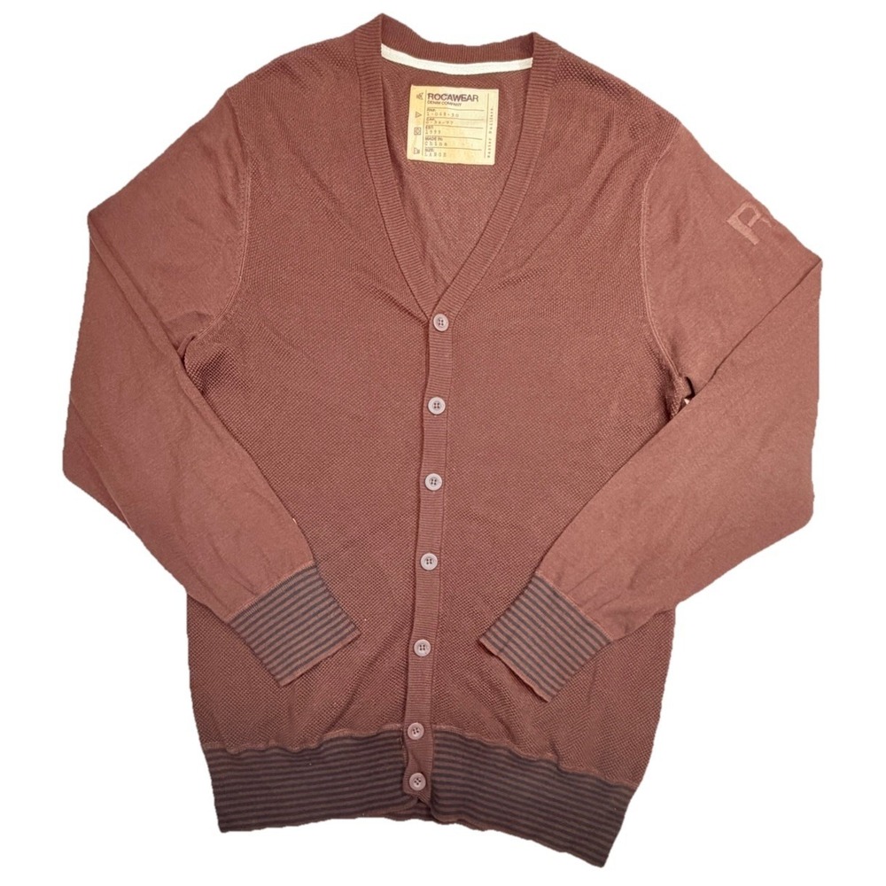 Vintage Rocawear Cardigan Sweater Large Brown‎ Button Front Y2K Jay-Z